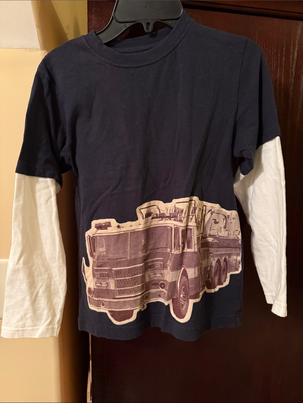 Kids Navy & White Long-Sleeve Fire Truck Graphic Tee